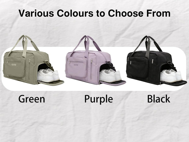 Expandable Travel Duffle Bag, 37L Gym Bag With Shoes Compartment & Wet Pocket, Lightweight Carry On For Weekender, Sport, Water Resistant (Purple) purple