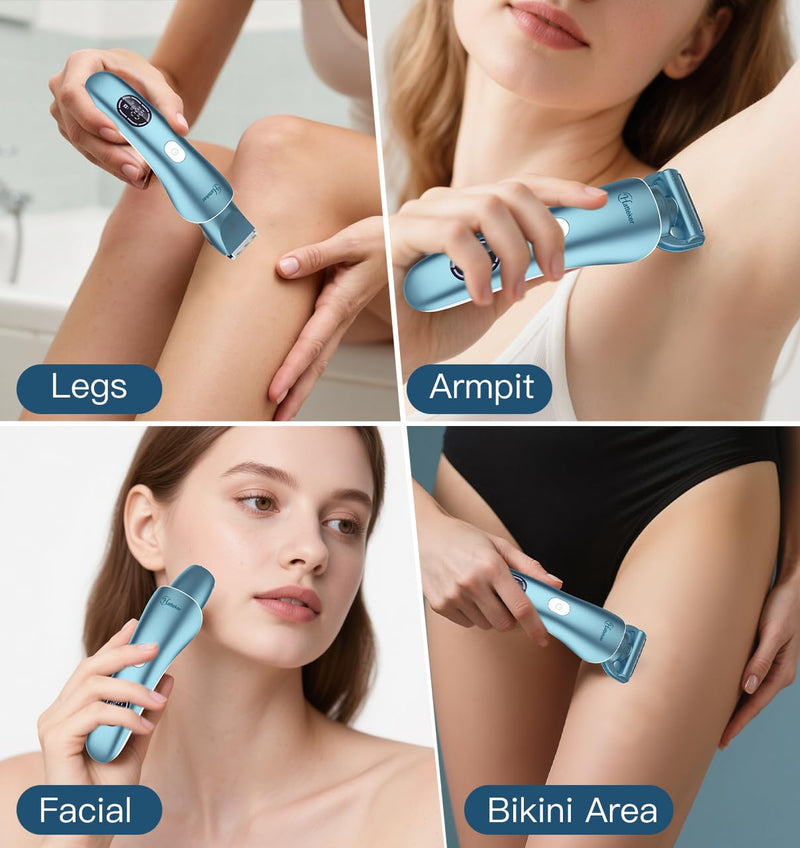 Hatteker Women's Electric Shaver Bikini Trimmer Hair Trimmer for Women Electric Razor for Legs Bikini Underarm Public Hairs Led Display IPX7 Waterproof Gift for Women (Blue) Blue