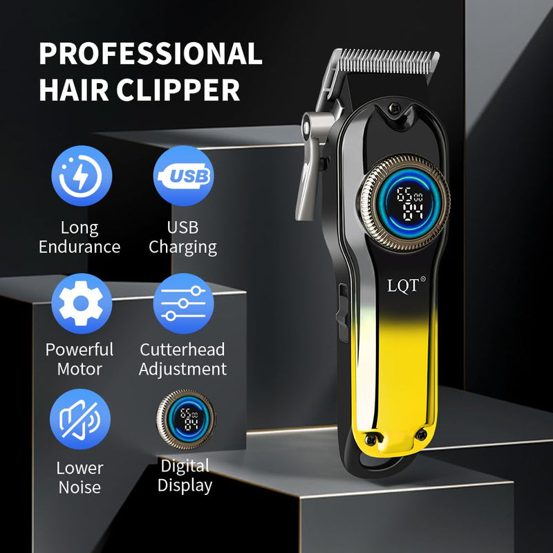 [Australia] - LQT® Hair Clippers for Men Professional, Body Hair Trimmer & Cordless Grooming Set with LED Display Zero Gap Clippers,Fade Haircut Kit, Electric Hair Cut Machines- Ideal Gifts for Men (Gold) Gold 