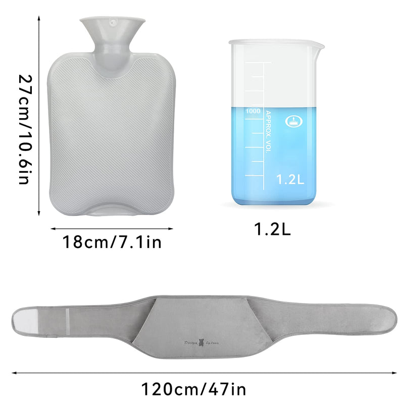 [Australia] - Hot Water Bottle 1.2L with Cover, Hot Water Bottle Belt 3 in 1 for Children, Adults, Elderly, Women, Rubber for Pain Relief for Neck Shoulder Back Waist Period Pain (Grey) Modern 