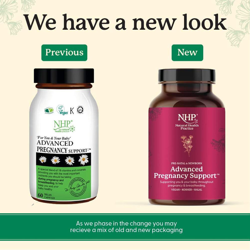 NHP Advanced Pregnancy Support - Multivitamin & Minerals for Healthy Pregnancy - Folic Acid, Iron, B Vitamins, Vitamin D3, Calcium & Magnesium -Vegan, Kosher, Halal - 60 Vegan Capsules