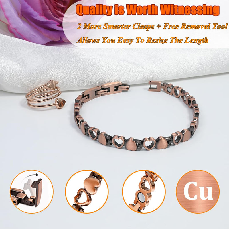 [Australia] - Vicmag Copper Bracelet for Women Strength Magnetic Bracelets 99.9% Pure Copper Jewelry Adjustable Love Rose Gold Ring 