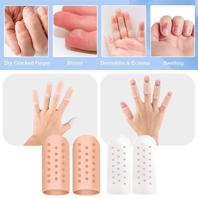 [Australia] - Finger protection silicone, pack of 12 gel finger cots, breathable fingertip protection, finger protection, finger sleeves, thumb protection, silicone finger protection, finger protection support, finger cots thumb protection 3 pairs beige + 3 pairs white 