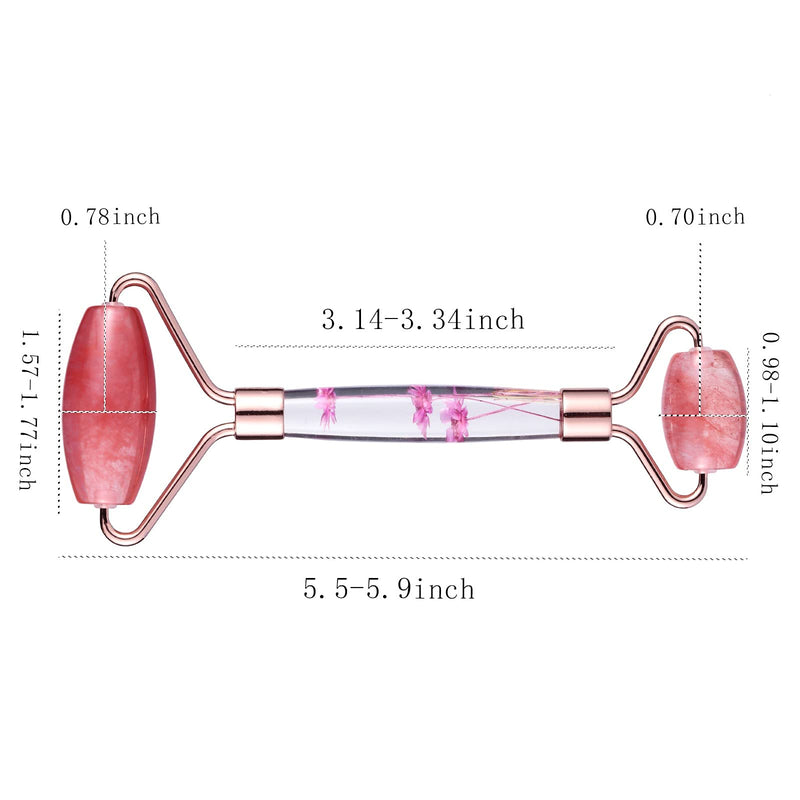 Amogeeli Cherry Quartz Stone Roller for Face, Beauty Massage Facial Roller for Wrinkles, Puffiness Red