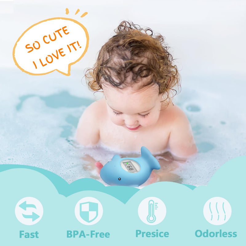 Baby Bath Tub Thermometer - Bathtub Water Thermometer with Room Temperature - Safety Floating Whale Bathtub Toy - New Upgraded Mute Flashing Alert, Gift for Mom Newborn Infant