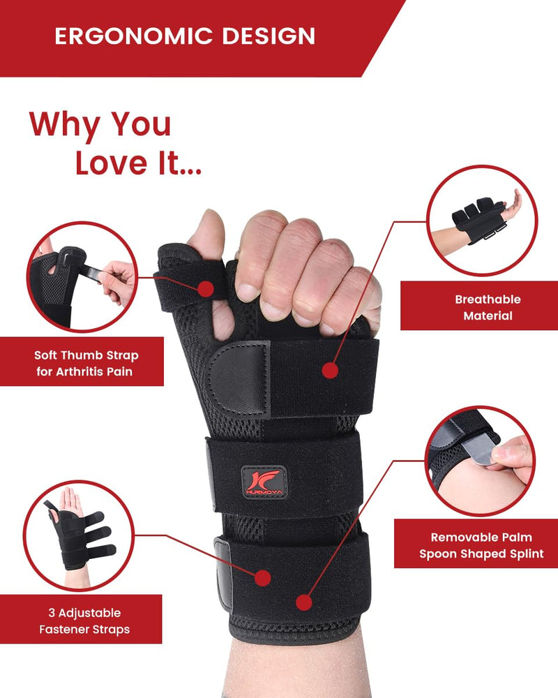 Hurmoya Wrist Brace Thumb Spica Splint Support for Carpal Tunnel, De Quervain's Tenosynovitis, Tendonitis Pain Arthritis Trigger for Man and Women (Large - Right Hand) Large