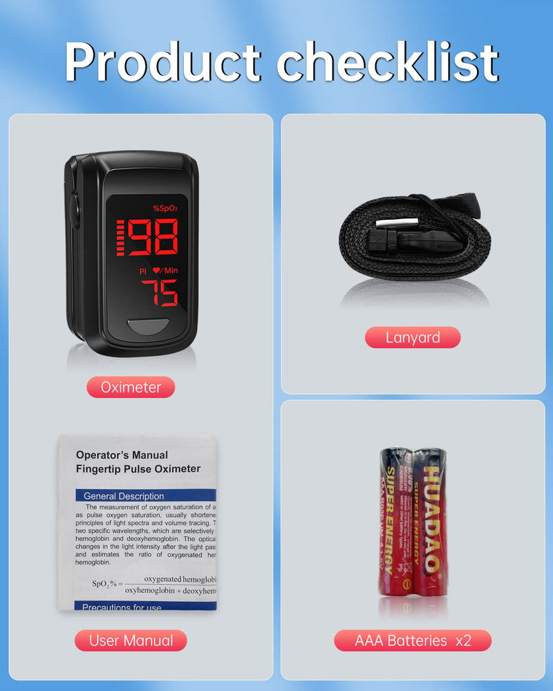 [Australia] - Pulse Oximeter Fingertip- Mini Oximeter Oxygen Saturation Monitor for SpO2/Heart Rate/PI, with Auto Graph Display/Alarm,FSA/HSA Eligible Black 
