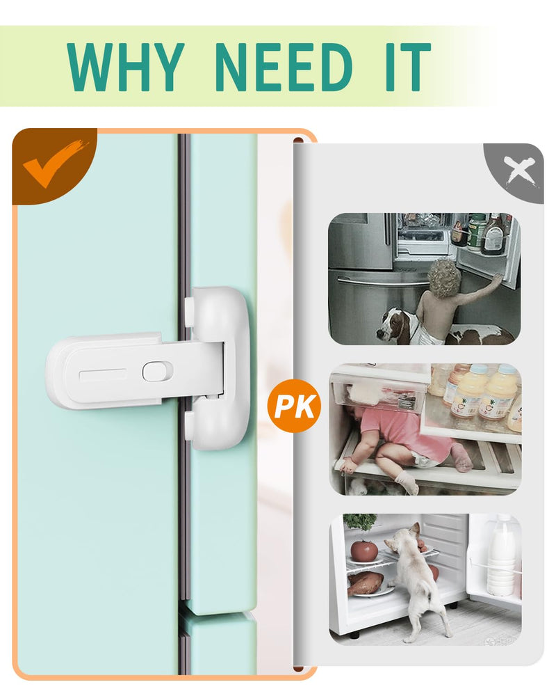 [Australia] - 2 Pack Updated Baby Safety Proof Fridge Latch Lock to Keep Door Closed,Childproof Refrigerator/Fridge/Freezer Door Lock for Toddlers and Kids,no Tools Need or Drill(White) White-2pcs 