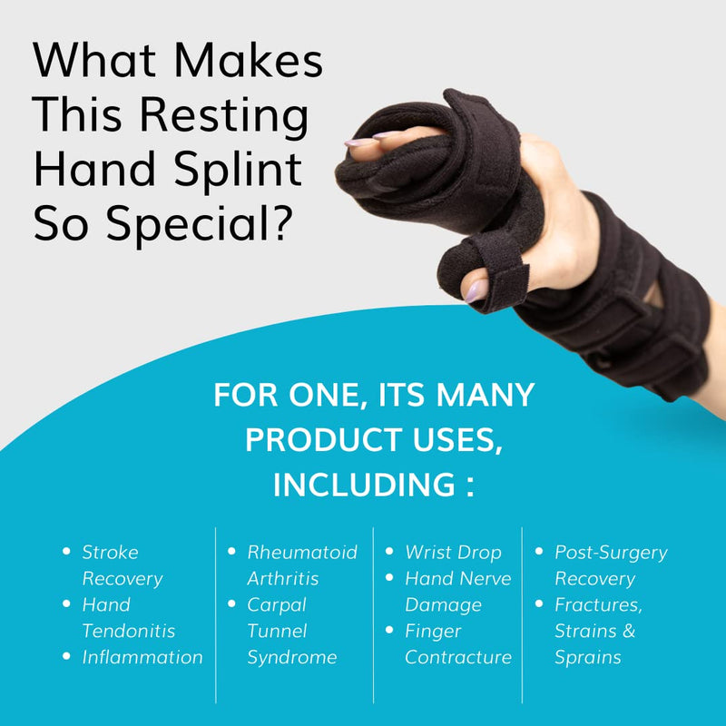 BraceAbility Soft Resting Hand Splint - Stroke Brace Right or Left Hand Immobilizer for Finger Contractures, Post-Surgery Recovery, Carpal Tunnel Syndrome, Ulnar Nerve Damage Relief (S - Right) Small Right