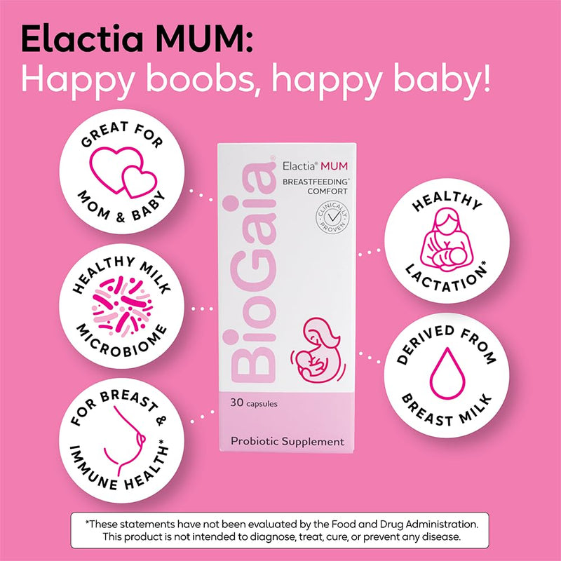 [Australia] - BioGaia Elactia Breastfeeding Probiotic | Lactation Supplements | Newborn Essentials and Probiotics for Both Mom & Baby | Daily Supplement for Healthy Lactation | 30 Count | Breastfeed Happy 