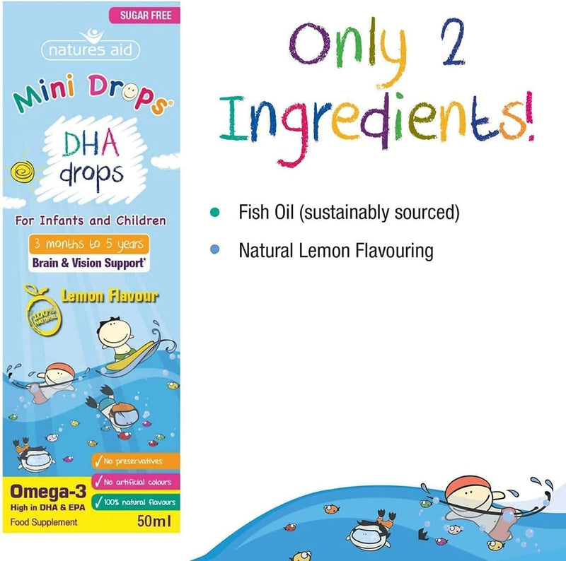 natures aid DHA Omega-3 Mini Drops for Infants and Children, Sugar Free, 50 ml (Pack of 6)