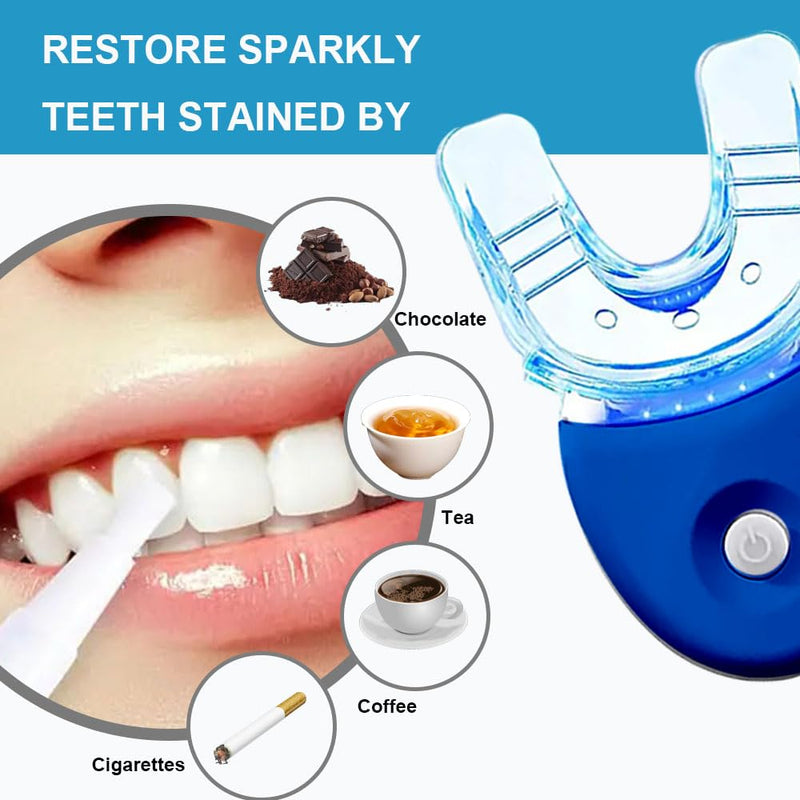 RVEYi Teeth Whitening Kit for Sensitive Teeth with LED Light, 35% Carbamide Peroxide Gel Syringes and Remineralizing Gel, Blue