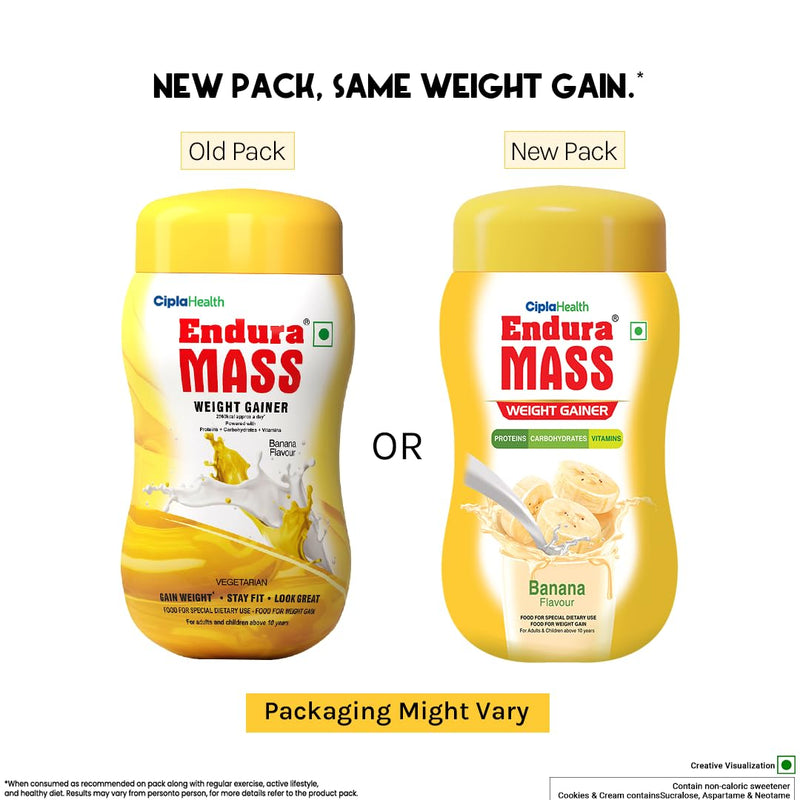 Endura Mass Weight Gainer Powder 500g Banana Flavour | Unique blend of 3 Sources of Protein, Carbs, Vitamins & Essential Minerals | Ideal for Children Above 10 Years, Men, Women & Athletes