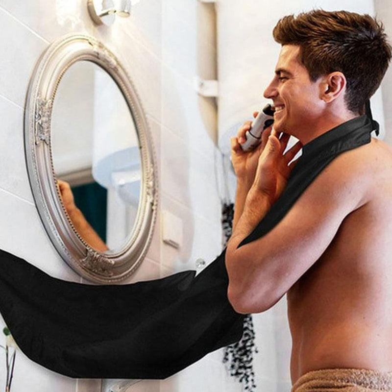 [Australia] - 1 piece black shaving bib, shaving cape, salon grooming gown, men's shaving apron for trimming facial hair, with 2 suction cups and 1 dust sponge black 