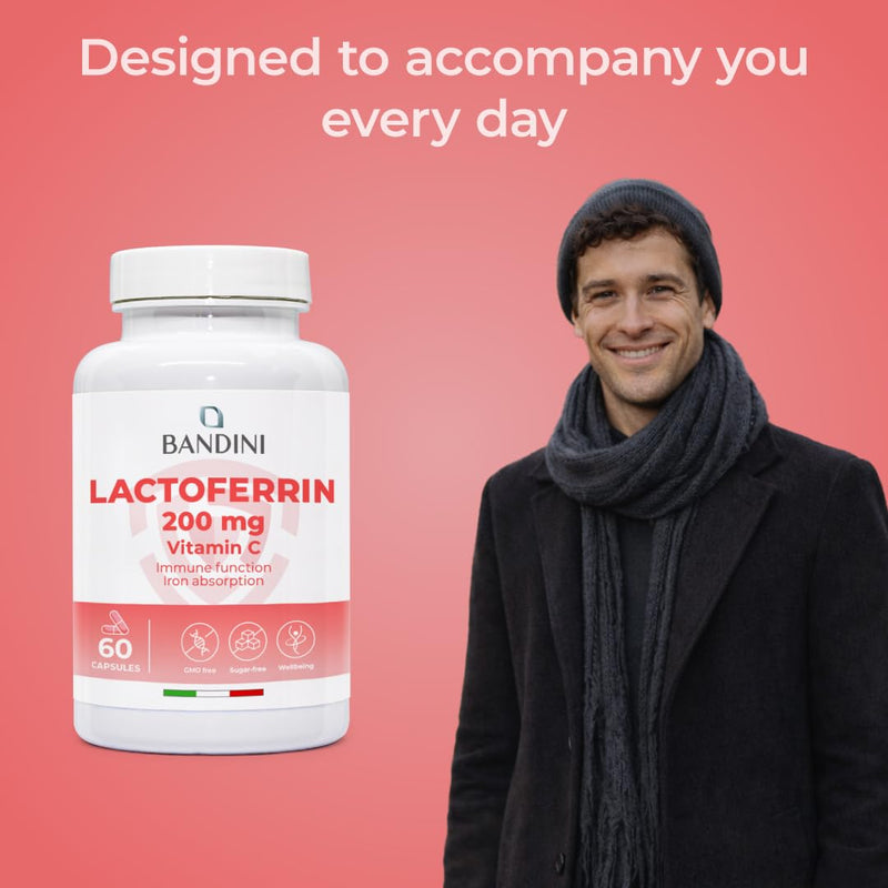 Bandini® Lactoferrin 60 Capsules - 200mg Lactoferrine + 60mg Vitamin C per Daily dose (1 Capsule) - Improves Iron Absorption & Immune System Function - A Component in Colostrum - Vegetarian, GMO-Free 60 count (Pack of 1)