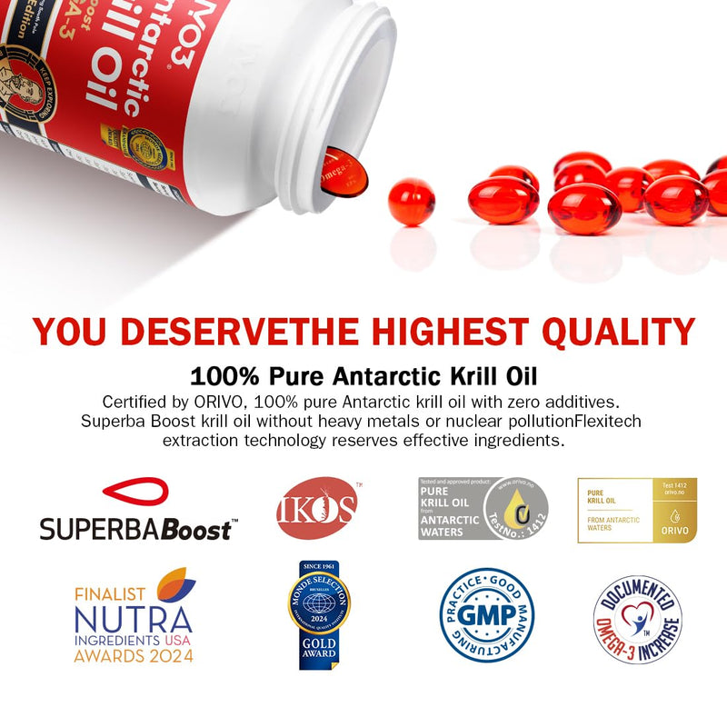 NYO3 Krill Oil Omega 3 Supplement 1000mg 60 Softgels EPA & DHA, Pure Antarctic Krill Oil with Astaxanthin and 56% Phospholipids Third Party Tested 60 count (Pack of 1)