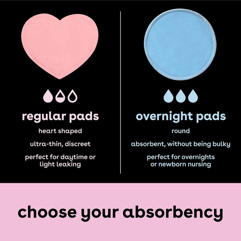 [Australia] - Bamboobies Women’s Nursing Pads, Reusable and Washable, Blue and Light Pink, 3 Regular Pairs and 1 Overnight Pairs, Leak-Proof Pads for Breastfeeding, 4 Pairs 8 Pads Blue + Pink 