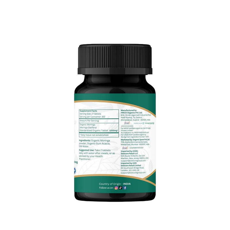 ORGANIC SPREE Moringa 120 Tablets | Moringa Oleifera (Drumstick Leaf) | USDA Organic Certified | Dietary Supplement - 120 Tablets* (1)