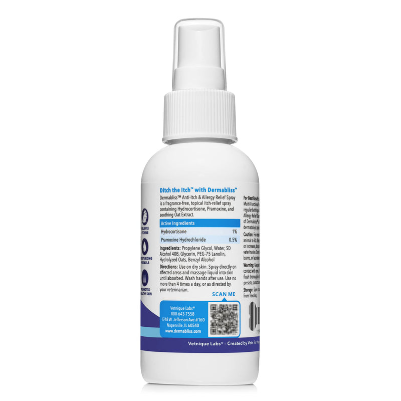 VETNIQUE Dermabliss Anti Itch Relief Dog Spray (4oz) & Glandex Anal Gland Support Soft Chew Treats with Pumpkin for Dogs (60ct Pork) Bundle - PawsPlanet Australia