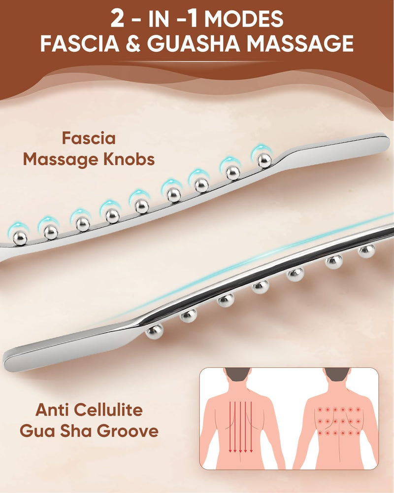 [Australia] - ONUEMP Stainless Steel Gua Sha Stick, Lymphatic Drainage Massager Cellulite Remover, Pressure Point Muscle Scraper Tool, Maderoterapia Kit for Body Sculpting, Fascia Massage, Myofascial Release 
