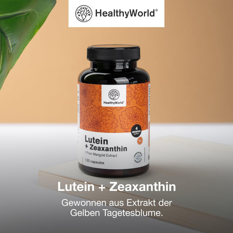[Australia] - HealthyWorld® Lutein + Zeaxanthin - 120 vegetable capsules - 2 natural carotenoids - 32 mg lutein and 2 mg zeaxanthin per daily dose - for 2-4 months - support for vision and eyes 