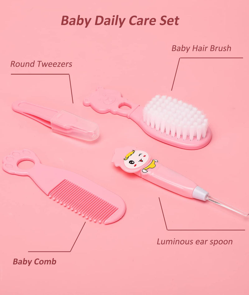 Baby Healthcare and Grooming Kit, Electric Safety Nail Trimmer Baby Nursery Kit, Newborn Care Kits with Hair Brush Comb for Newborn Infant Toddlers Baby Boys Girls Kids, Baby Shower Gifts Pink