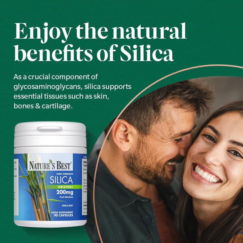 Nature's Best Silica 200mg - High Strength Naturally Sourced Silica Supplement - UK Made - 90 Vegan Capsules (3 Months' Supply)