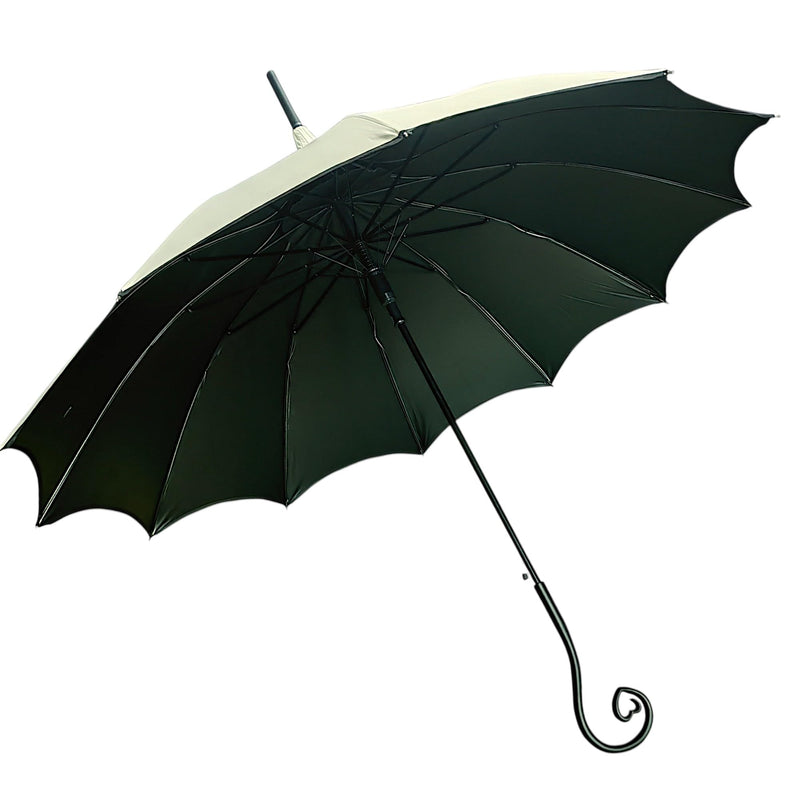 Dark Wing Auto Open Umbrella with Heart of Darkness Handle - Gothic Pagoda Top Design - 12 Rib Windproof Waterproof UV Protection - 41" Large Canopy Off White