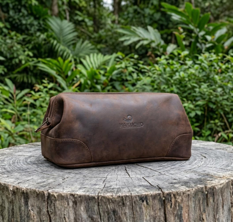 Leather Toiletry Bag, Grooming Travel Pouch, Shaving Kit Toiletries, Makeup Kit Organizer with Waterproof Lining, Handcrafted Vintage leather, best gift for Men & Women (DARK BROWN) DARK BROWM 1