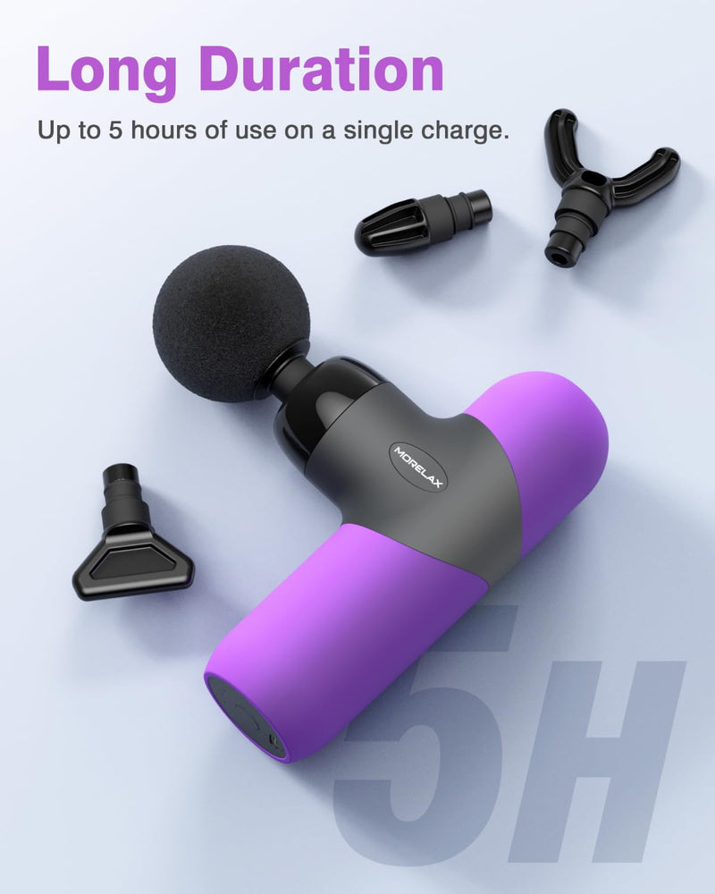 [Australia] - Morelax Mini Massage Gun Portable Deep Tissue Muscle Percussion Massager, Electric Handheld Sport Massager with 6 Massage Heads 4 Speed, Best Gift (Purple) Purple 