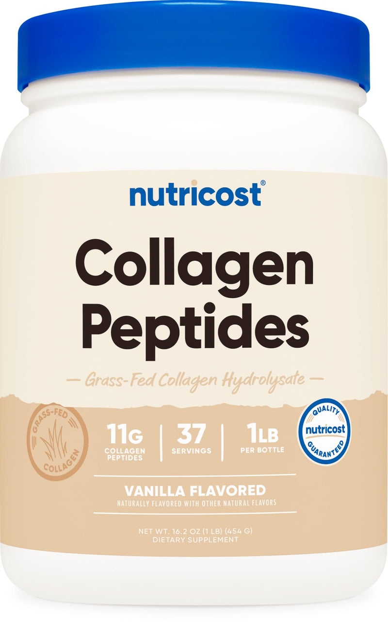 [Australia] - Nutricost Collagen Peptides Powder 1LB (454 G) (Vanilla) - Grass Fed Bovine Collagen Hydrolysate Vanilla 1 Pound (Pack of 1) 