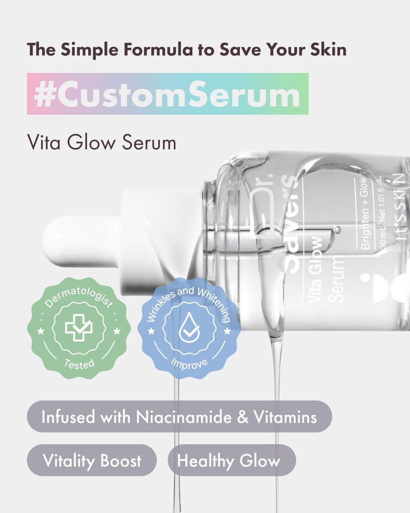 It'S SKIN Dr.Savers Vitamin Glow Face Serum 1.01 fl.oz, Vitamin Complex Derma Serum, Lightweight, Glowing, Radiant Skin, Reduce Dark Spots, Uneven Skin Tone, Niacinamide, Personalized Korean Skincare Vita Glow 1.01 Fl Oz (Pack of 1)
