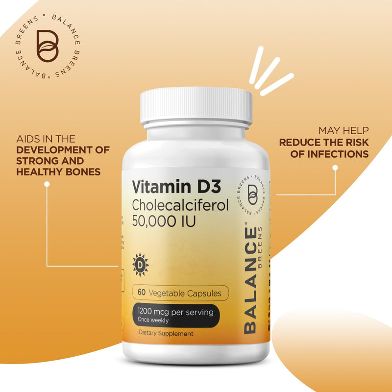Balancebreens Vitamin D3 50,000 IU, 60 Veggie Capsules - High Potency, Supports Immune & Bone Health - Weekly Once (Pack of 1) 1 Count (Pack of 60)
