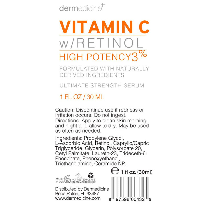 Vitamin C Serum with 3% Retinol, Anti-Aging for Face, High Potency | Helps reduce the look of fine lines and wrinkles and improve the appearance of uneven skin tone