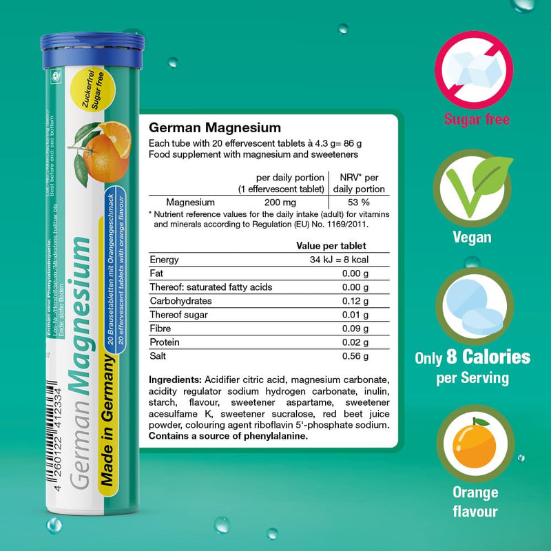 T&D German Elektrolyt Mix - 100 Fizzy Effervescent Tabelts - Orangeflavour- Magnesium, Calcium - Sugarfree - Made in Germany Orange 1 count (Pack of 100)