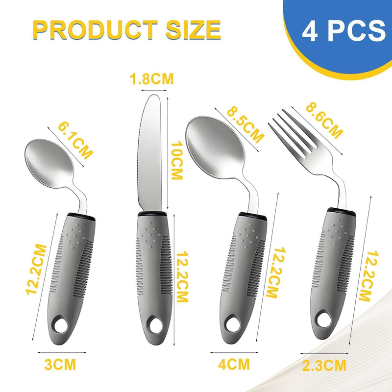 4 PCS Knife Fork Spoon Set Bendable Cutlery for Arthritic Hands Elderly Aids for Daily Living Extra Wide Handles Easy Grip Cutlery Set Aids Arthritic Hands