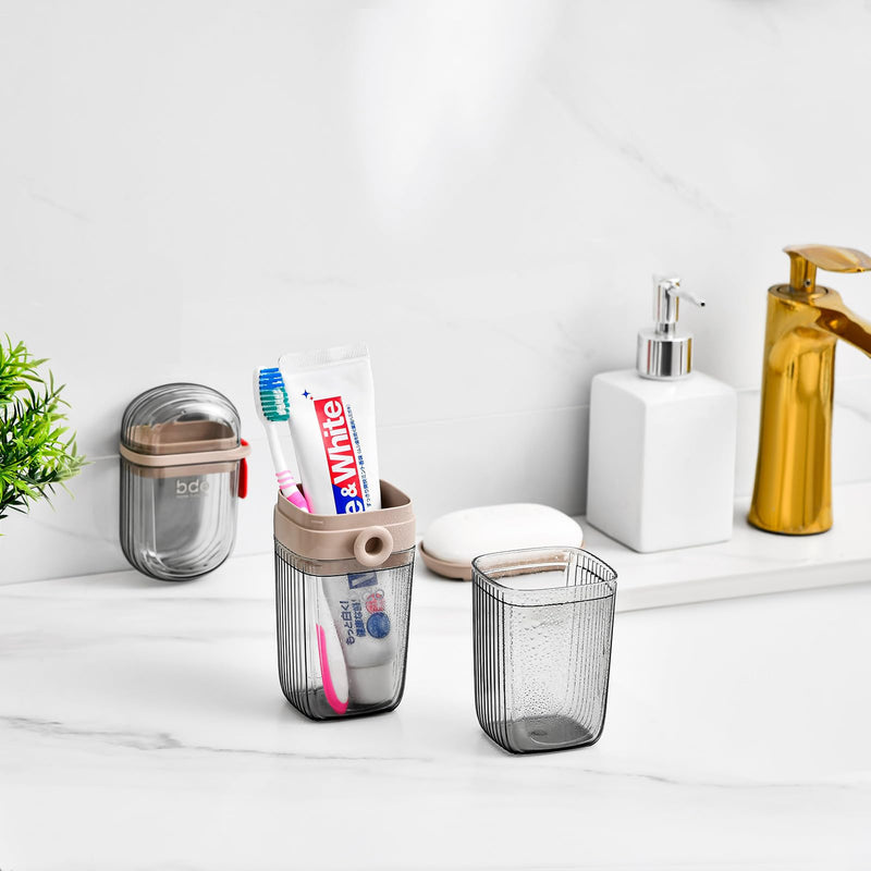 [Australia] - VITVITI Gray Toothbrush Travel Case, Portable Leakproof Travel Soap Container Dish Tray, 7.88 inch Toothpaste Toothbrush Holder with Cover for Trip/Bathroom/Camping Clear 