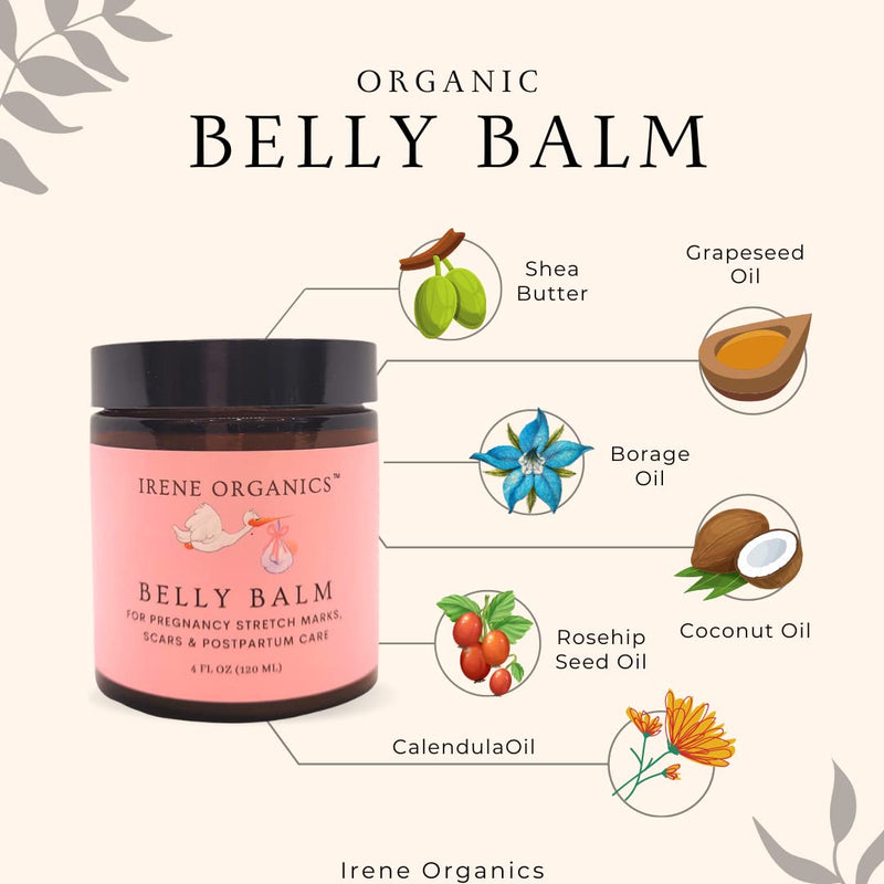 [Australia] - Organic Belly Butter for Pregnancy Stretch Mark Prevention and Treatment by Irene Organics - Award Winning Anti Stretch Mark Tummy Balm For Pregnancy and Postpartum 4oz - Hydrating Bump Cream 4 Fl Oz (Pack of 1) 