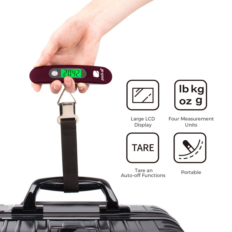 pack all Travel Accessories Bundle | TSA Cable Locks(4 Pack) & 88 Lbs Luggage Scale(Red)