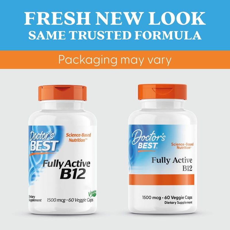Doctor's Best, Fully Active B12, 1.500mcg, 3-Day-Depot, 60 Vegan Capsules, Vitamin B12, Gluten Free, SOYA Free, Vegetarian