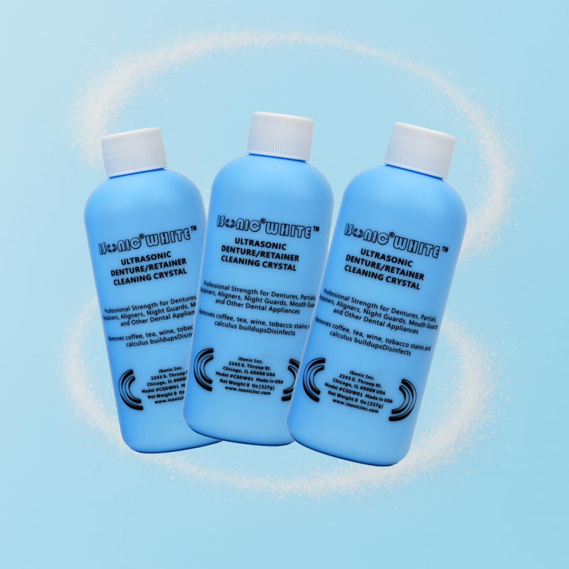 [Australia] - iSonic White CSDW01 Denture/Retainer Cleaning Crystal to Remove Stains, Buildups for all dental/sleep apnea/clear appliances, 8OZ bottle 
