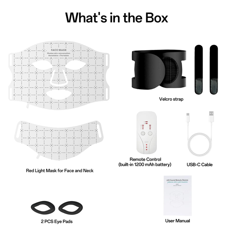[Australia] - Red Light Mask for Face and Neck - Facial Skin Care Device, Portable, Lightweight, Rechargeable and Ergonomic Design for Home (White) White 
