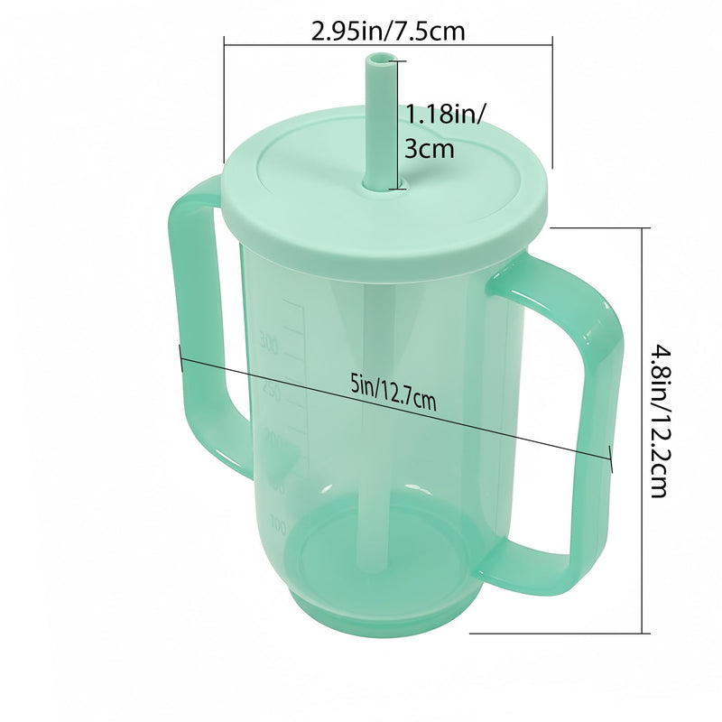 1 Pack 350ML Smoothie Cup, Non-Spill Drinking Cup with Lid and Straw, Free Flow Sippy Cup for Adults & Elderly, Leak-Proof Care Cup for Bedridden Patients (Modern Design)