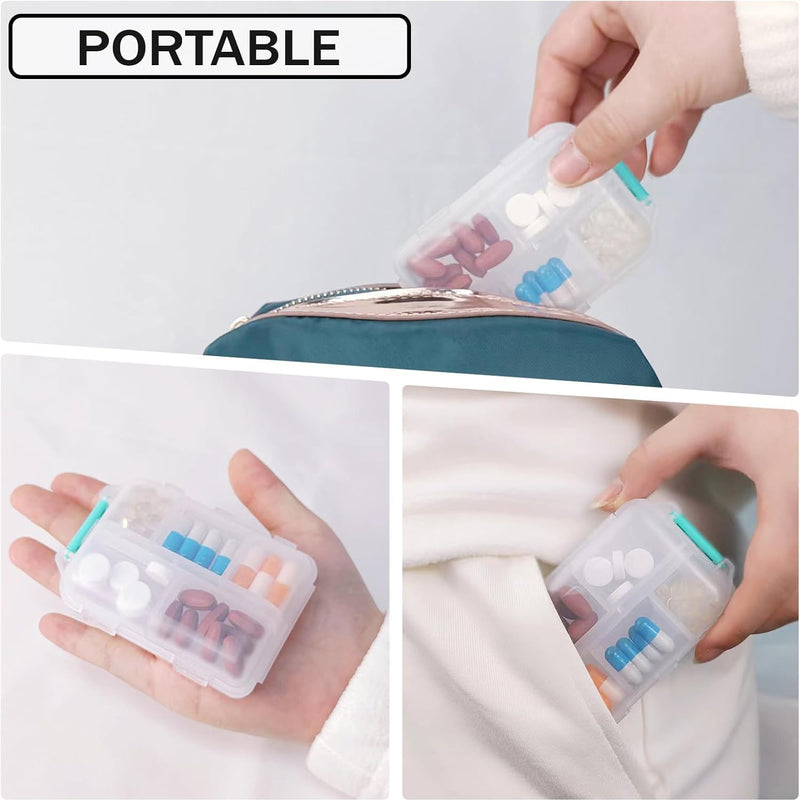 3PCS Travel Pill Organizer Portable Pocket Pill Case Small Pill Box for Purse Medicine Organizer Have 10 Compartments Storage Vitamin Fish Oil by INVODA (Pink+Gray+Blue+Lables) Red+yellow+white+label