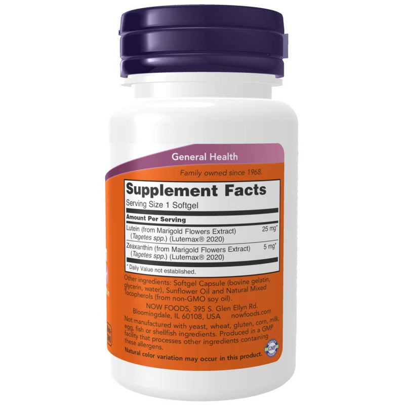 NOW Supplements, Lutein & Zeaxanthin with 25 mg Lutein and 5 mg Zeaxanthin, 60 Softgels (2 Pack)