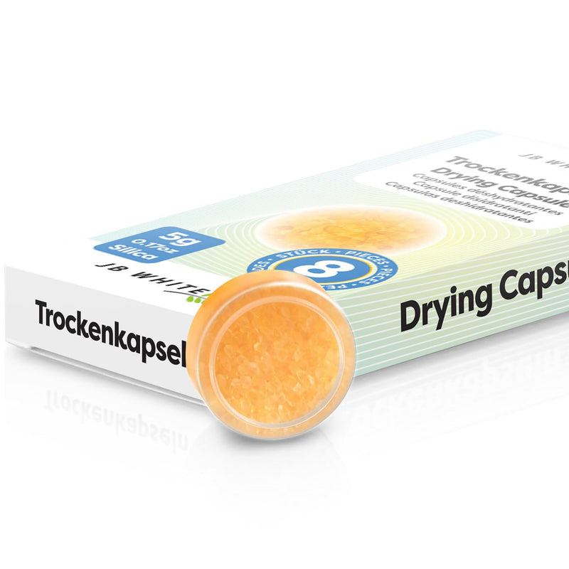 JB White 16 pcs Drying Tablets/Capsules for Hearing aids and earmolds, Orange Silica, Against Moisture, Hearing Aid Desiccant Compatible with Phonak, Cedis (16x, Color Indicator, Individually Sealed)