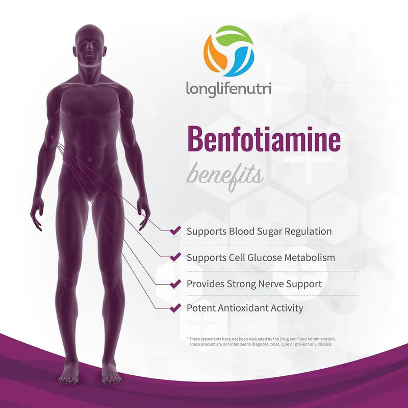 VITA PHARMA Benfotiamine 600mg 120 Capsules, Nerve Function, Energy & Metabolic Health, Circulatory & Cellular Health, Protect Cells from Oxidative Stress