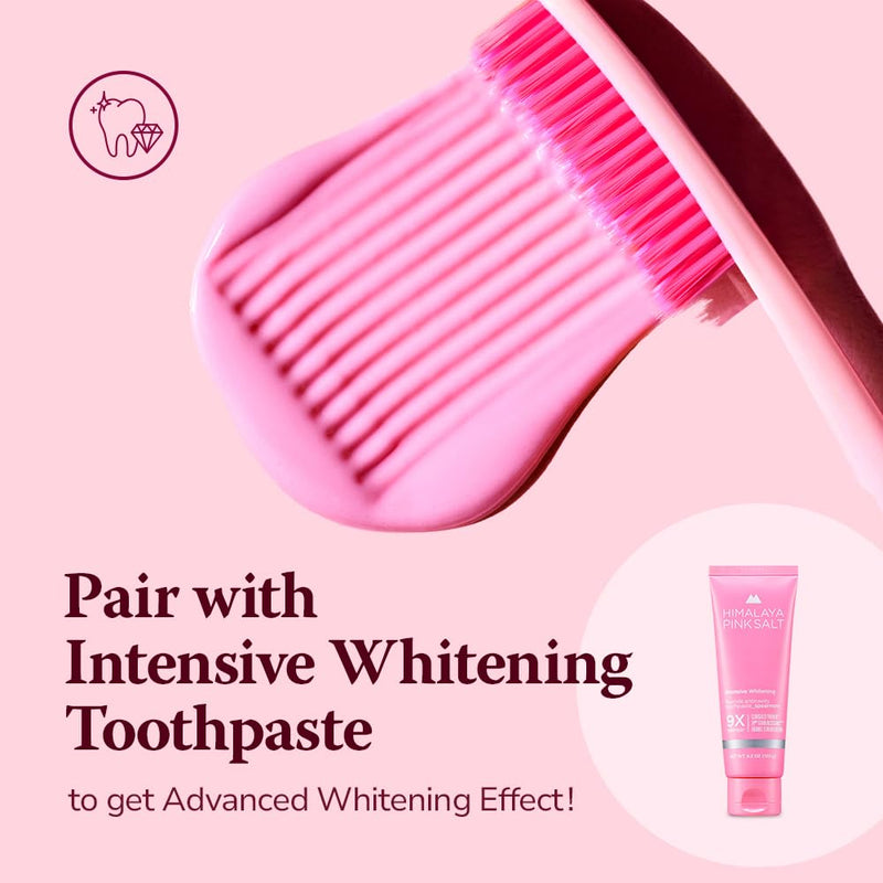 HIMALAYA PINKSALT Intensive Clean Toothbrush 4 Count - Extra-Large Toothbrushes for Adults, Plaque Remover for Teeth, Tapered Bristles Gentle on Teeth and Gum, Deep Clean Toothbrush Salty Pink (4 Count, Extra Large)