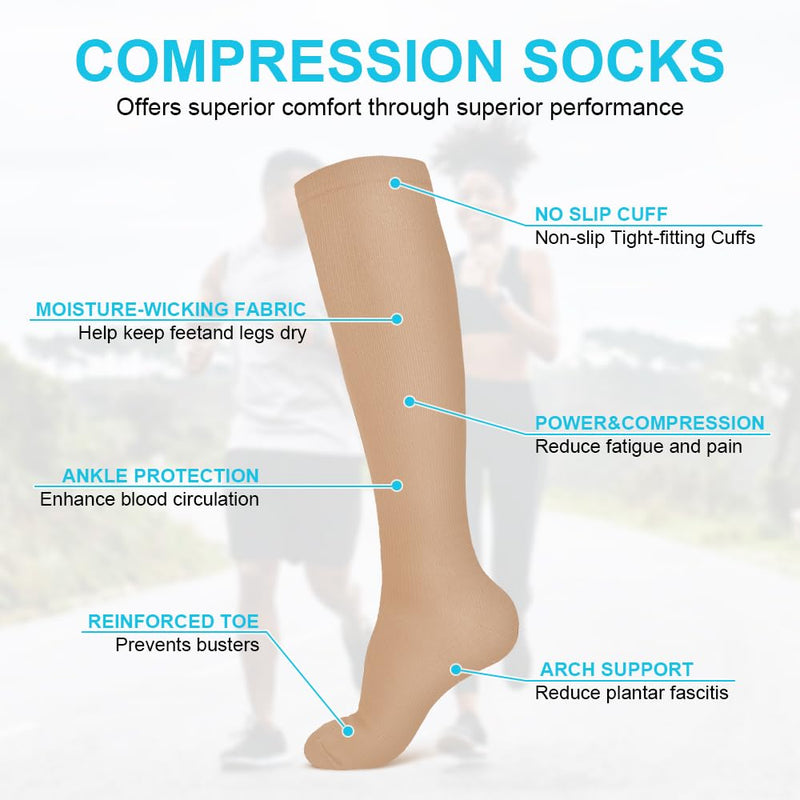 [Australia] - ACWOO compression stockings for women and men, 2 pairs of compression socks, medical compression stockings, knee socks for women, thrombosis stockings compression socks (L/XL, black + beige) L-XL black + beige - 2 pairs 