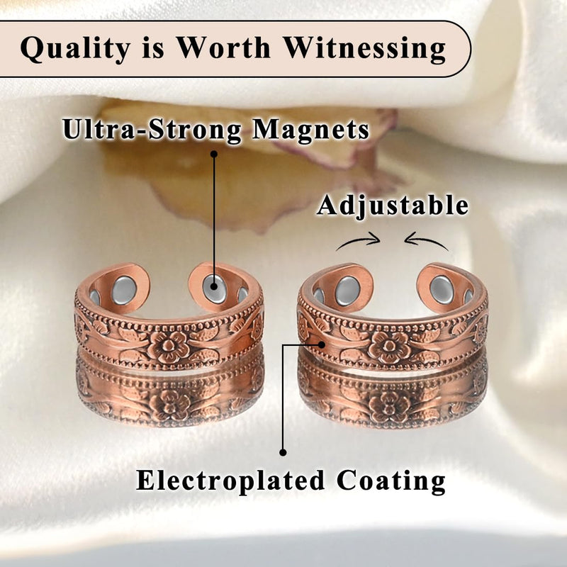 [Australia] - Vicmag Copper Magnetic Ring for Women 99.9% Copper Finger Ring Strong Magnet Ring Copper Jewelry Gift Adjustable 